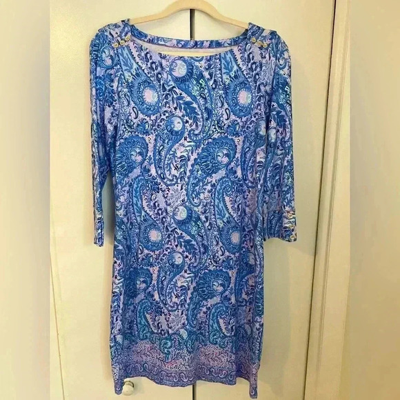 Lilly Pulitzer Shift Mini Blue and Pink Dress Sz Medium - Picture 2 of 12